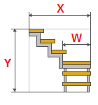 Cálculo de escadas de metal com uma rotação de 90 graus e um ziguezague de corda